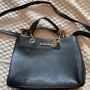 Black Shoulder Bag with Gold Accents
